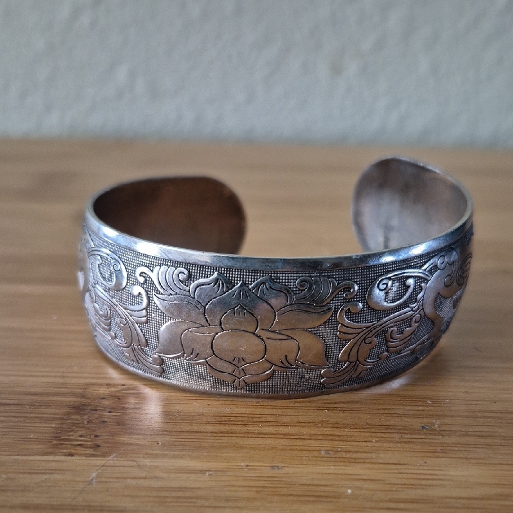 Engraved Silver Cuff Bracelet
